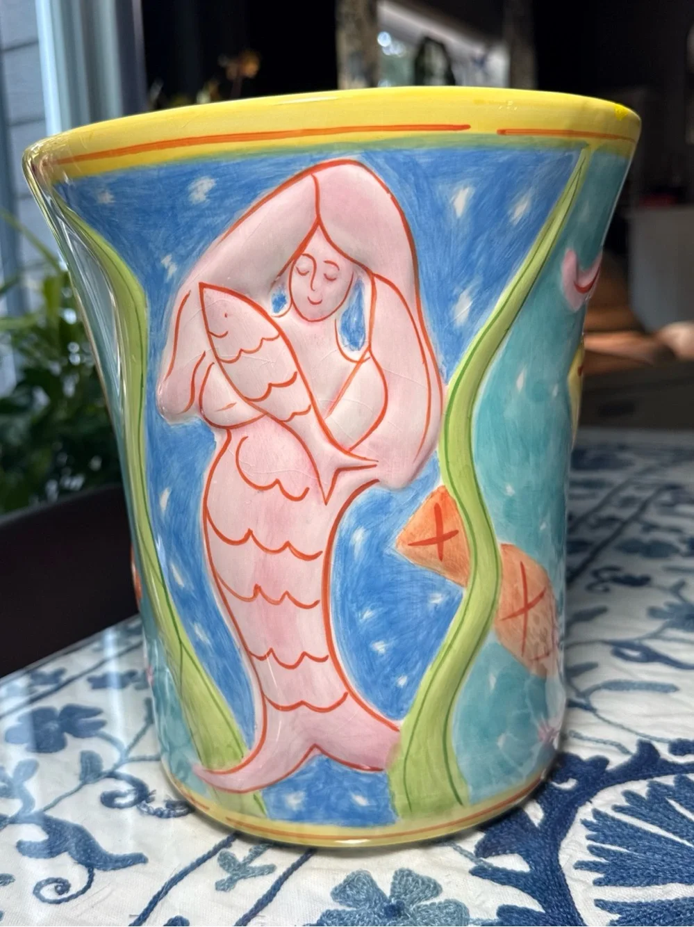 Cottagecore Wastebasket Pamela Ferrari Nieman Marcus Ceramic Whimsical Mermaid